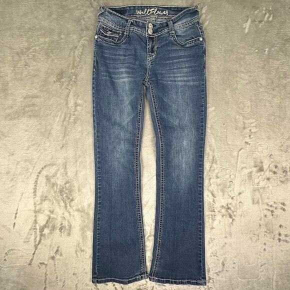 Vintage Y2K Wallflower Embroidered/Embellished Blue Bootcut Denim Jeans Size 5 - Picture 2 of 8
